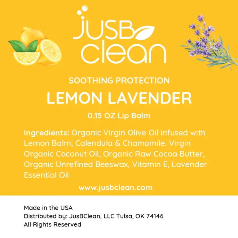JusBClean Lemon Lavender Lip Balm label