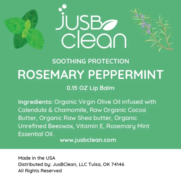 JusBClean Rosemary Peppermint Lip Balm label