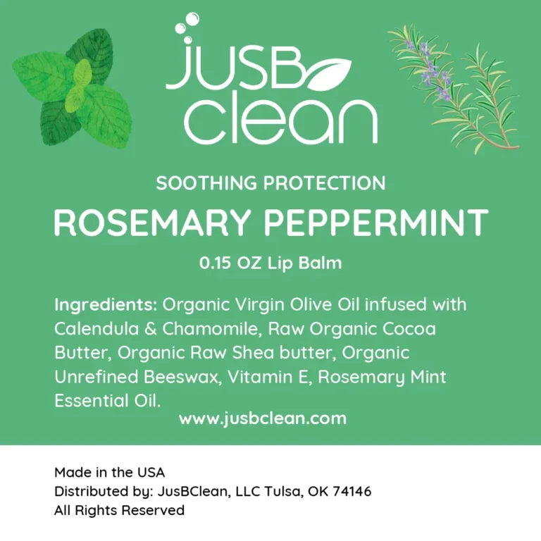 JusBClean Rosemary Peppermint Lip Balm label